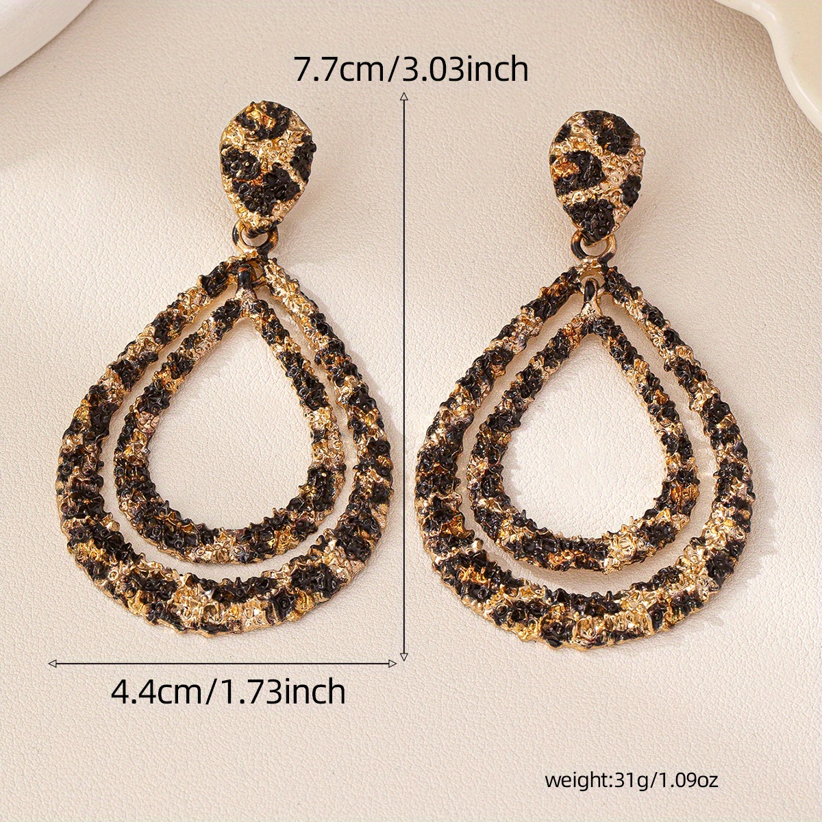 Leopard Print Teardrop Earrings with Golden Accents